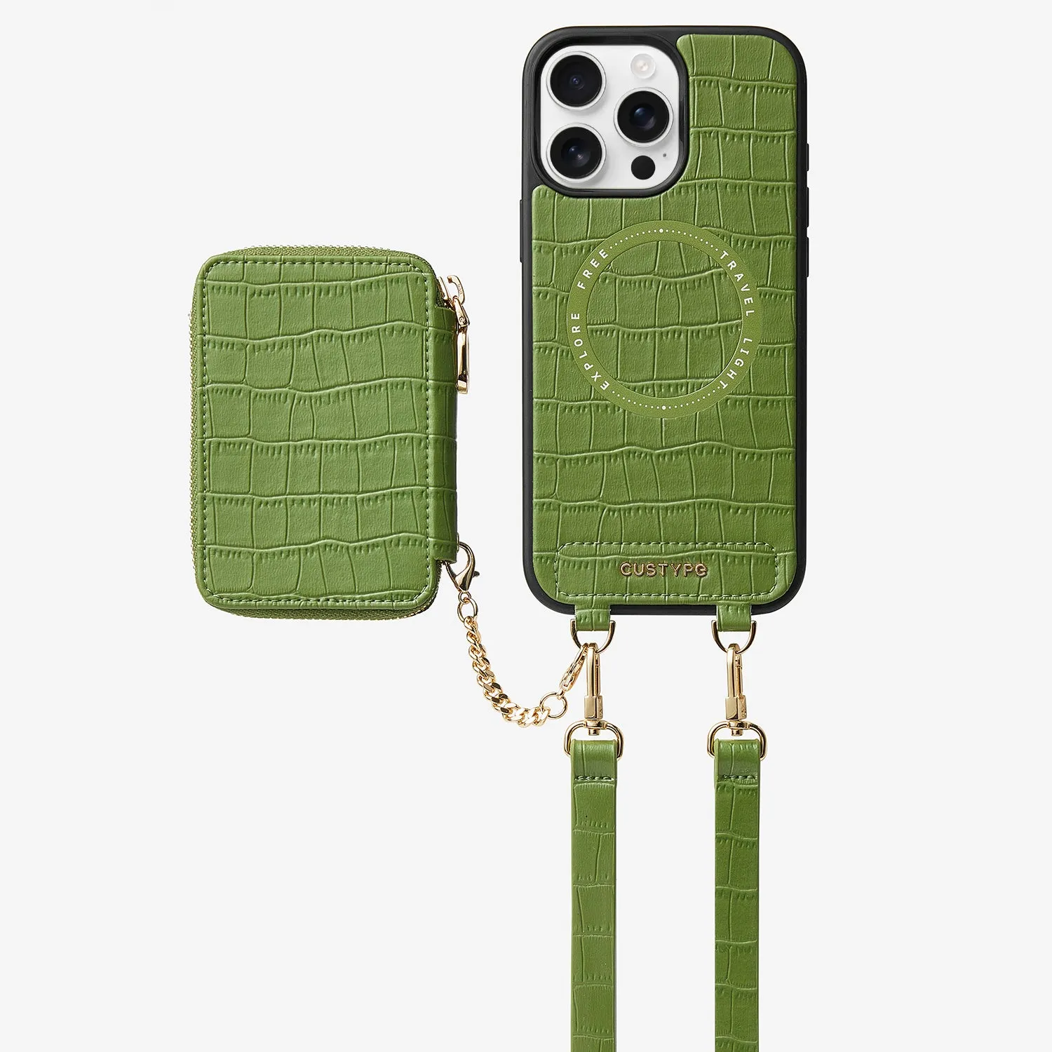 Crocodile Craft Set- Detachable Wireless Charging Crossbody Wallet Phone Case Set