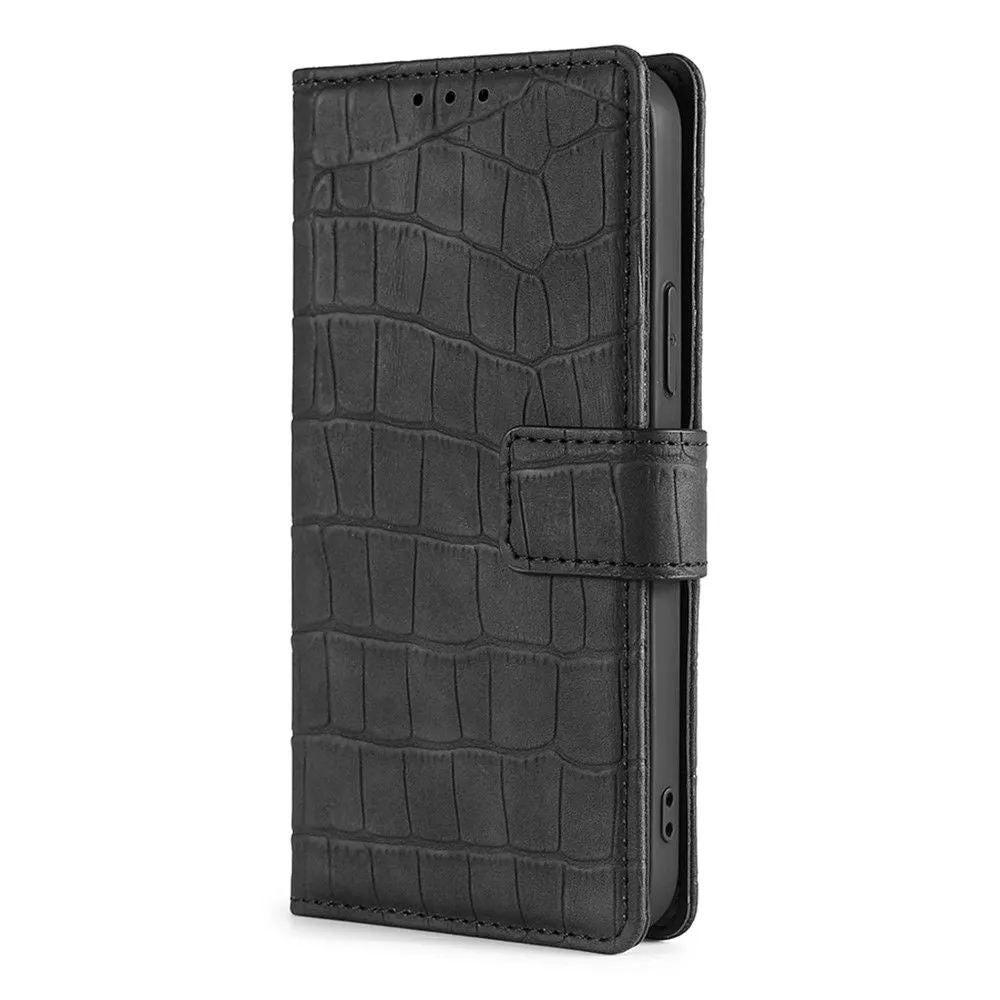 Crocodile textured leather case for Samsung Galaxy S22 Plus - Black