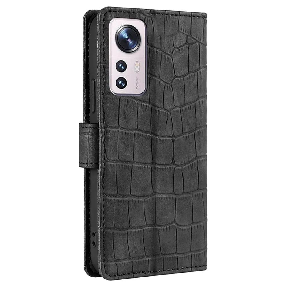 Crocodile textured leather case for Xiaomi 12 Pro - Black