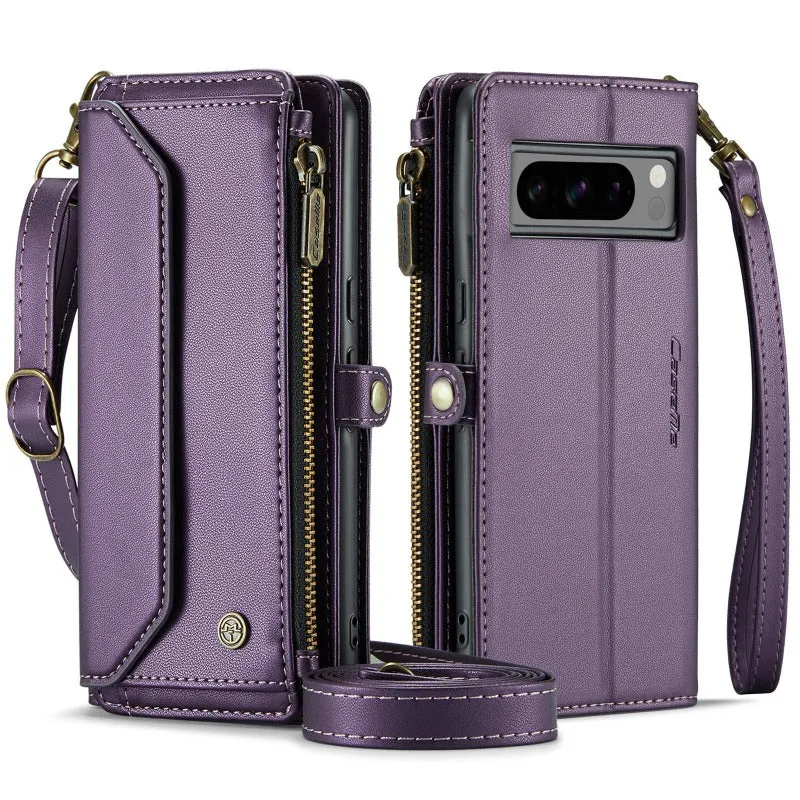 Crossbody PU Leather Wallet Phone Case with 10-Card Holder Zipper Bills Slot Shoulder Strap For Google Pixel 8 7