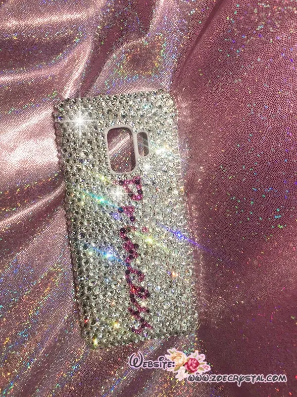 Customize your iPhone Samsung Phone Case Cover w Bling Bedazzled Sparkly Glittery Swarovski Crystal Rhinestone by adding Word Name Initial