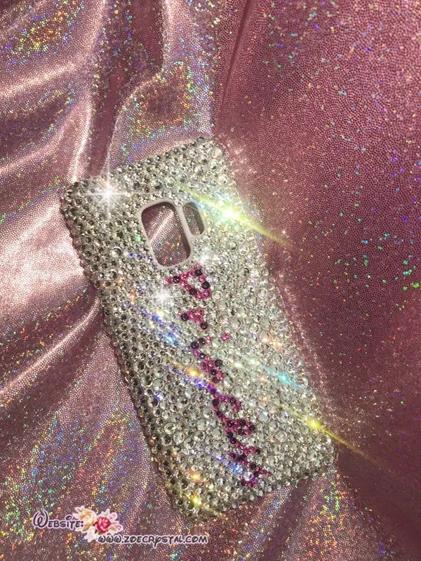 Customize your iPhone Samsung Phone Case Cover w Bling Bedazzled Sparkly Glittery Swarovski Crystal Rhinestone by adding Word Name Initial