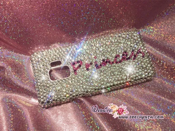 Customize your iPhone Samsung Phone Case Cover w Bling Bedazzled Sparkly Glittery Swarovski Crystal Rhinestone by adding Word Name Initial