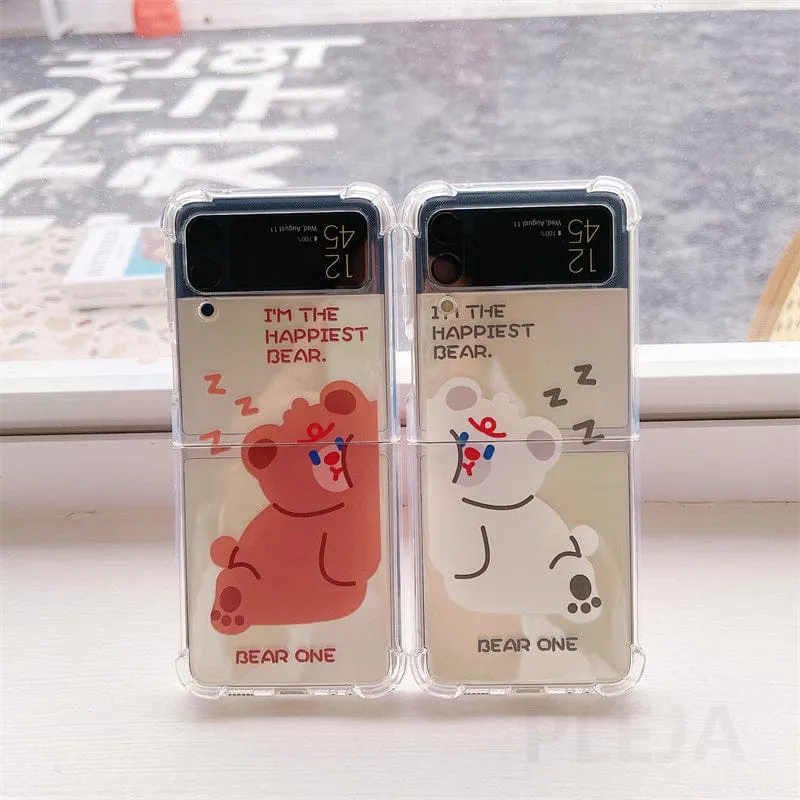 Cute Cartoon Bear Couples Phone Cases For Samsung Galaxy Z Flip 3