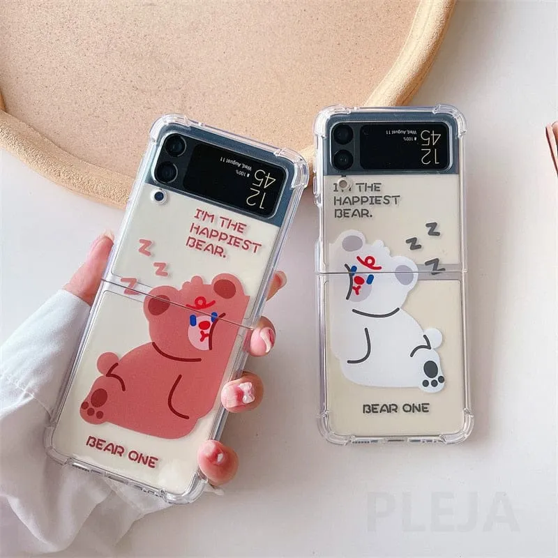 Cute Cartoon Bear Couples Phone Cases For Samsung Galaxy Z Flip 3