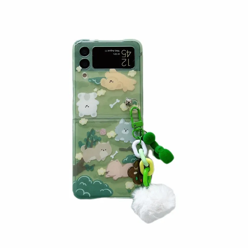 Cute Green Transparent Phone Case for Samsung Galaxy Z Flip 3 Z Flip 4