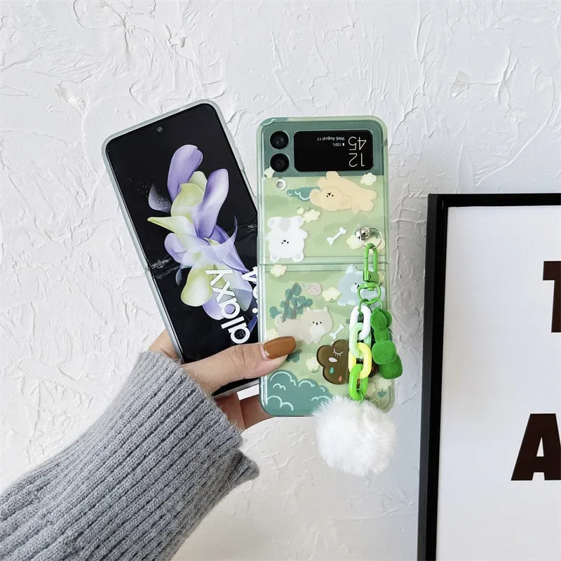 Cute Green Transparent Phone Case for Samsung Galaxy Z Flip 3 Z Flip 4