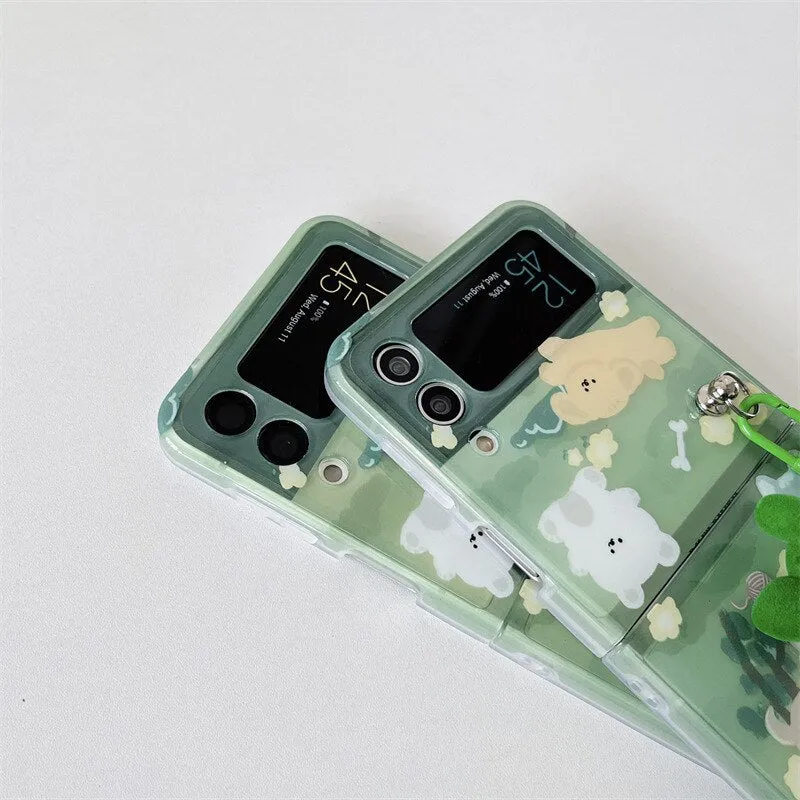 Cute Green Transparent Phone Case for Samsung Galaxy Z Flip 3 Z Flip 4