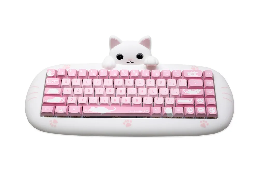 Cute Meow68 Meow 68 3 Mode Bluetooth 5.0 2.4G Mechanical Keyboard 65% lighting effect RGB switch led type c Silicone Case