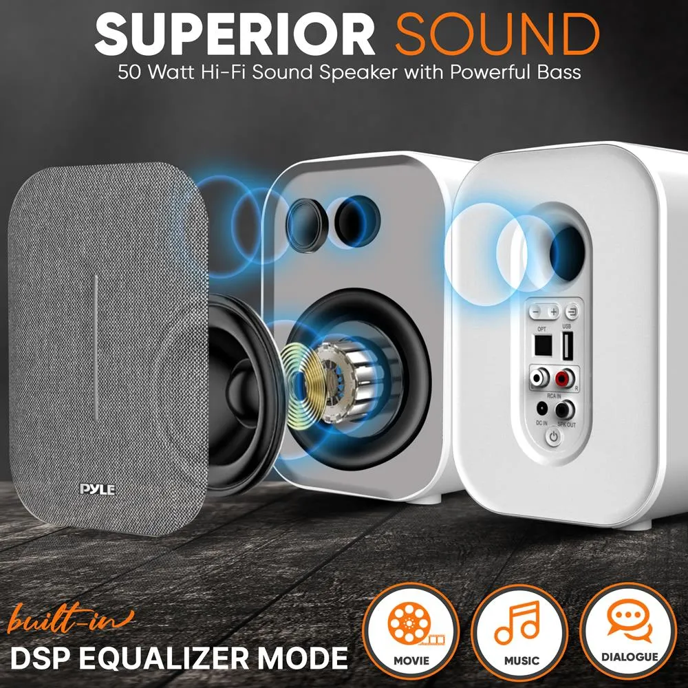 Desktop Bluetooth Bookshelf Speakers - Hifi Studio Monitor Computer Desk Stereo Speaker System, Connections And Studio Quality Sound (50Watt Max)