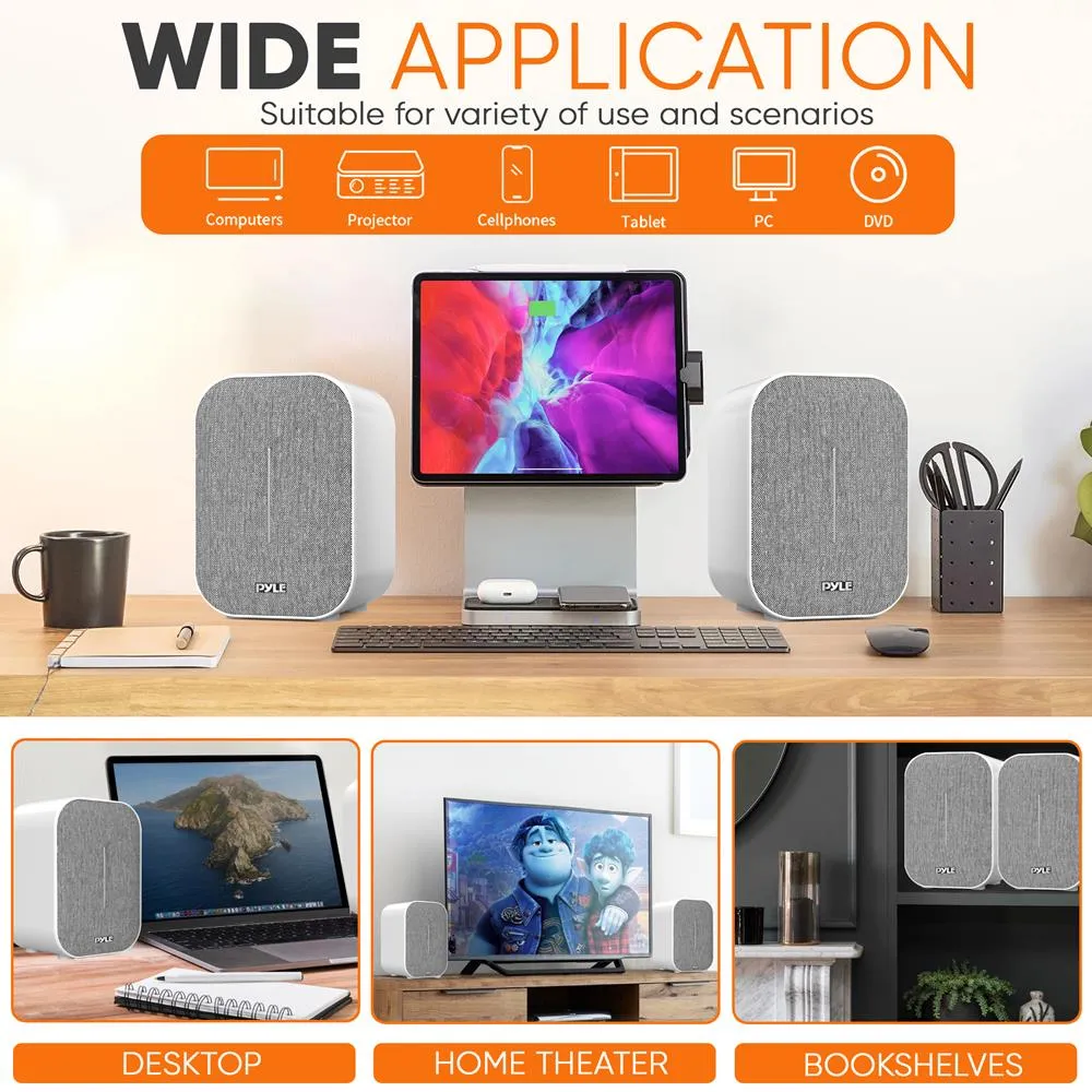 Desktop Bluetooth Bookshelf Speakers - Hifi Studio Monitor Computer Desk Stereo Speaker System, Connections And Studio Quality Sound (50Watt Max)