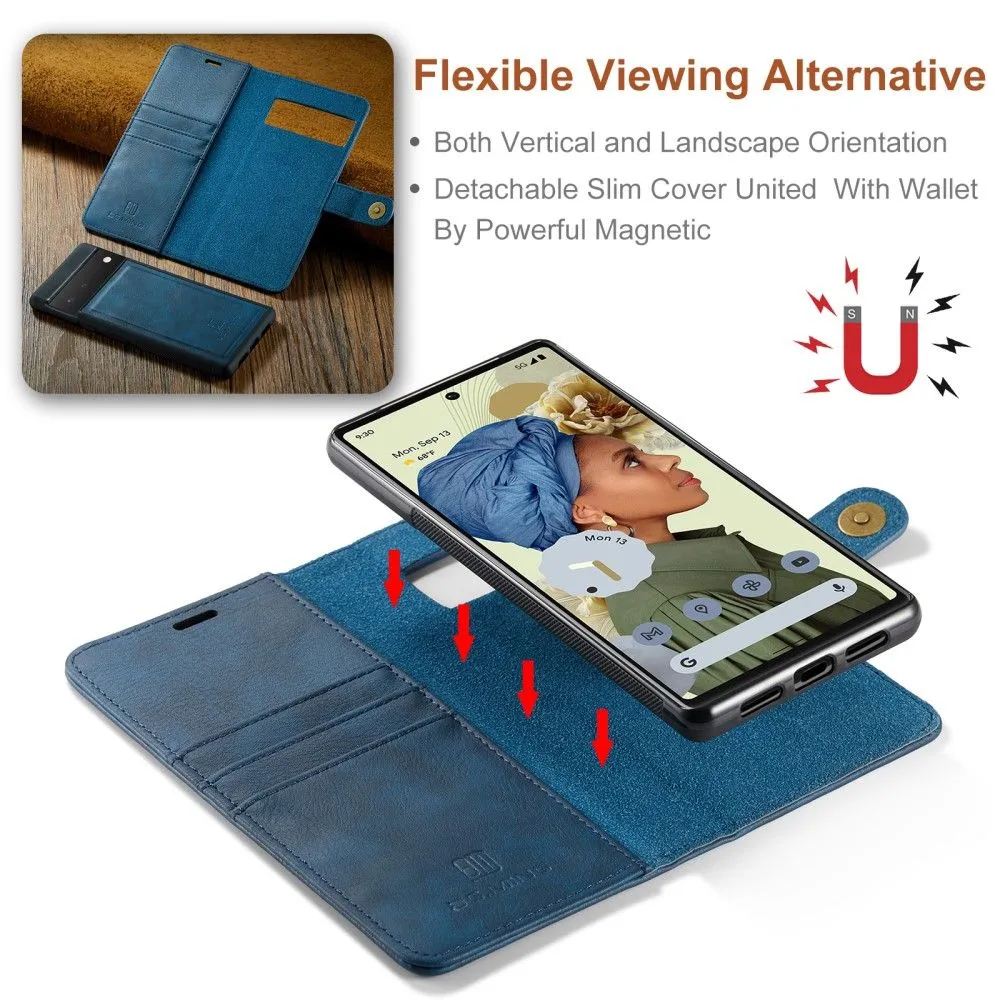 DG.MING Google Pixel 6 Pro 2-in-1 Wallet Case - Blue