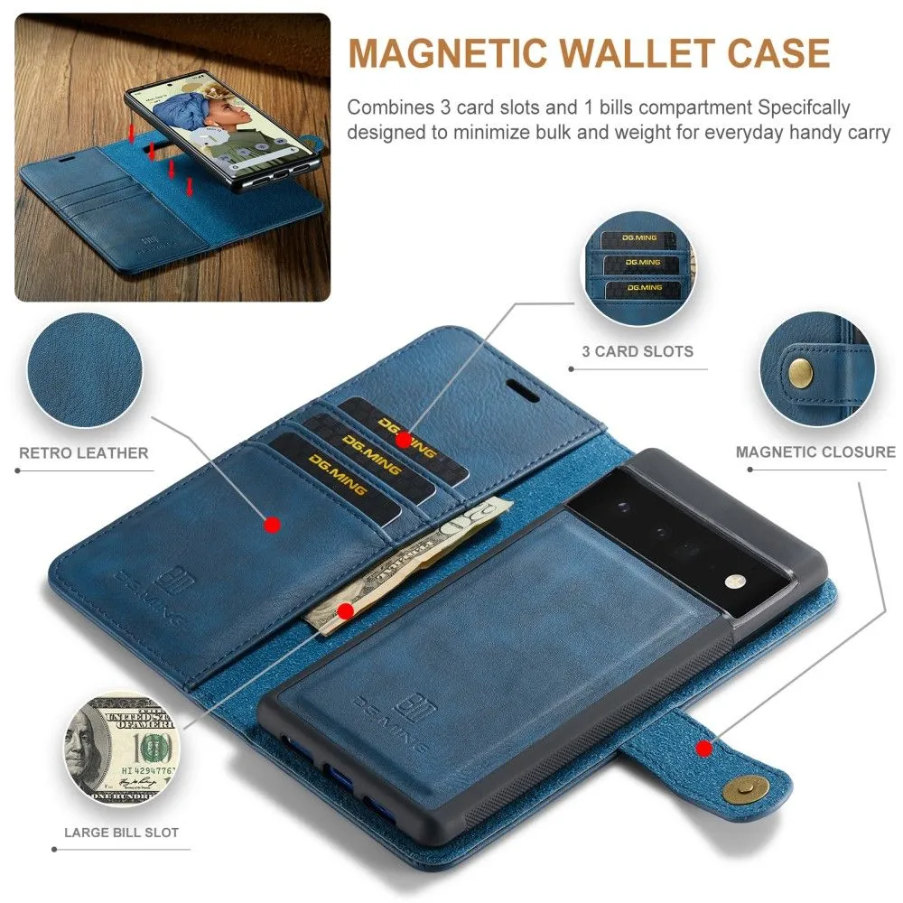 DG.MING Google Pixel 6 Pro 2-in-1 Wallet Case - Blue