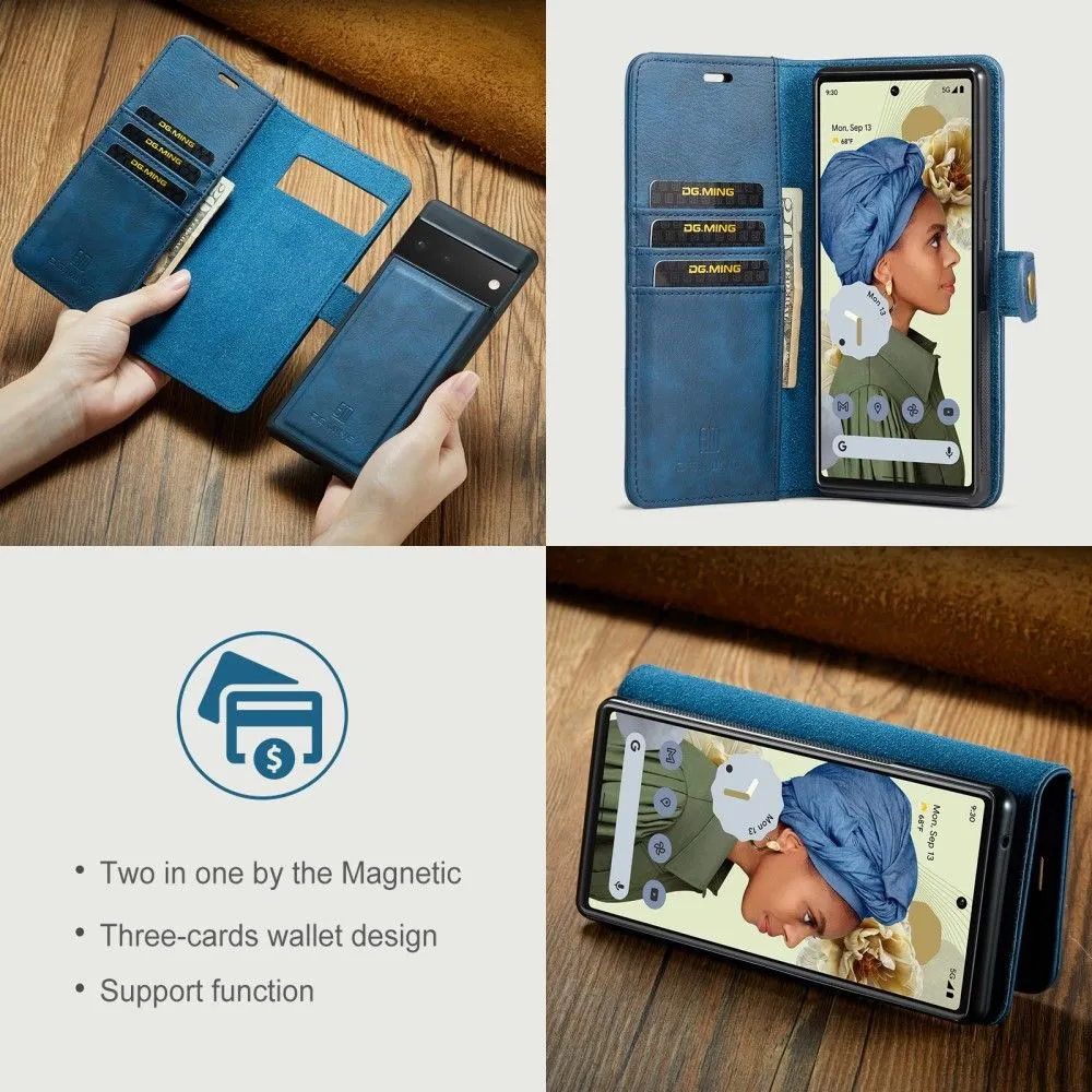 DG.MING Google Pixel 6 Pro 2-in-1 Wallet Case - Blue