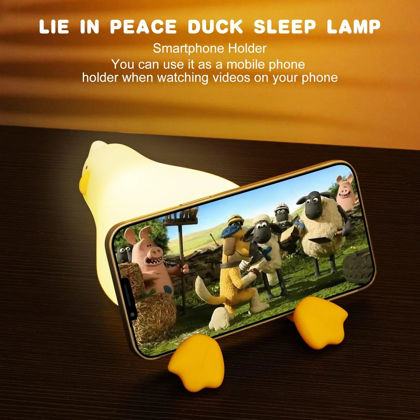 Duck Lamp Lying Flat Duck Night Light, Kids Night Lamp with 3 Speed Adjustable Light, Smart Bedside Lamp with Flap Sensor