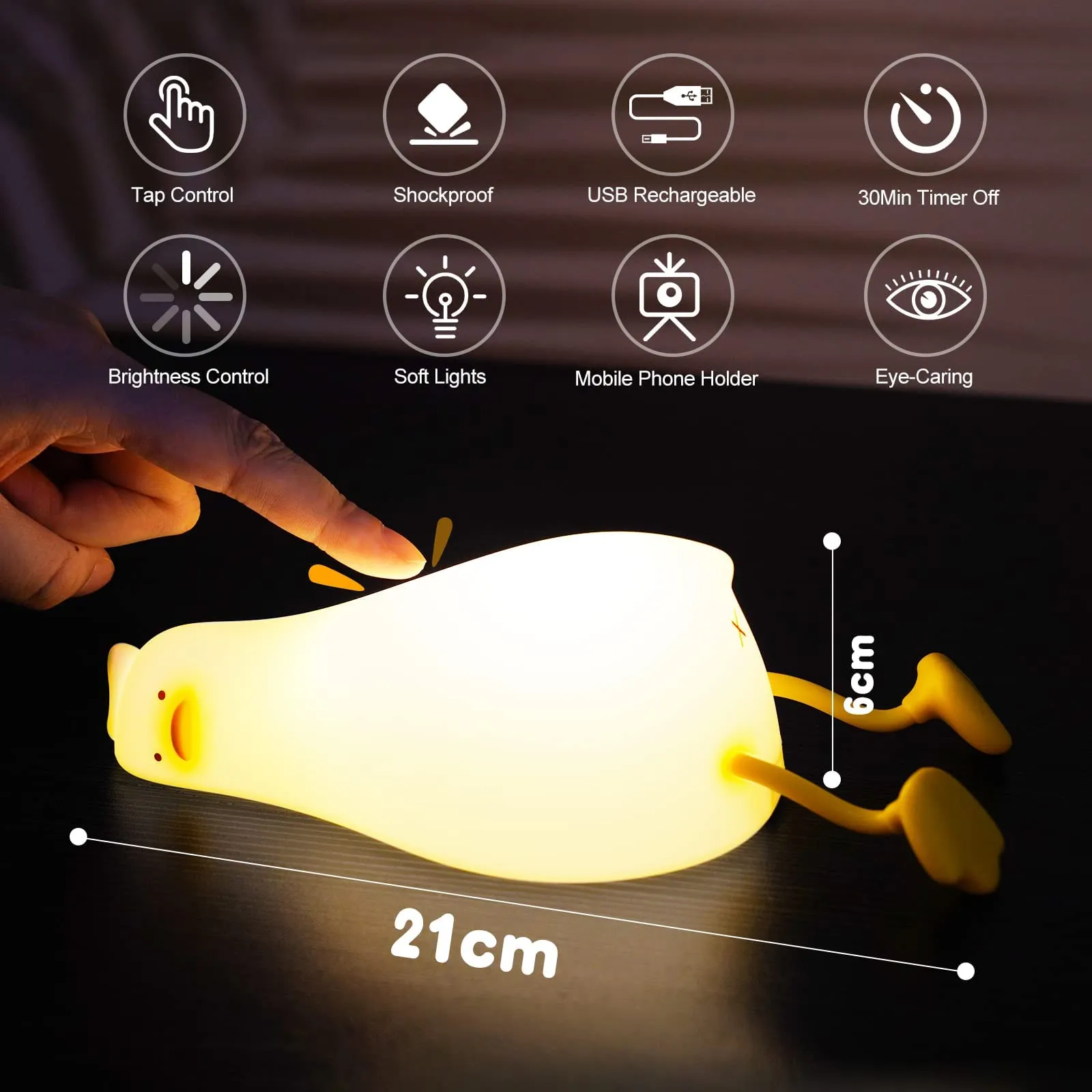 Duck Lamp Lying Flat Duck Night Light, Kids Night Lamp with 3 Speed Adjustable Light, Smart Bedside Lamp with Flap Sensor