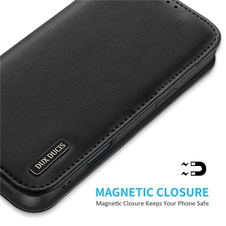 DUX DUCIS Genuine Real Leather Flip RFID Wallet Case for Apple iPhone 16 Plus - Black