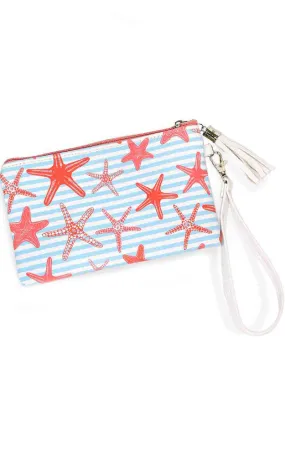 EAB9356 L-Blue Starfish Print Wallet/Clutch/Wristlet (S)