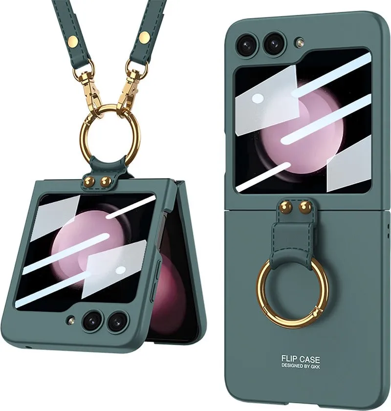 Electroplated Crossbody Lanyard Phone Case With Ring Stand For Samsung Galaxy Z Flip 5