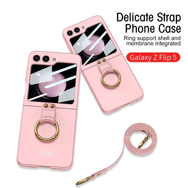 Electroplated Crossbody Lanyard Phone Case With Ring Stand For Samsung Galaxy Z Flip 5