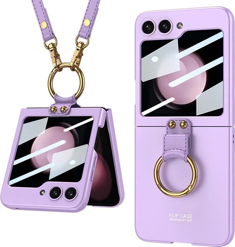 Electroplated Crossbody Lanyard Phone Case With Ring Stand For Samsung Galaxy Z Flip 5