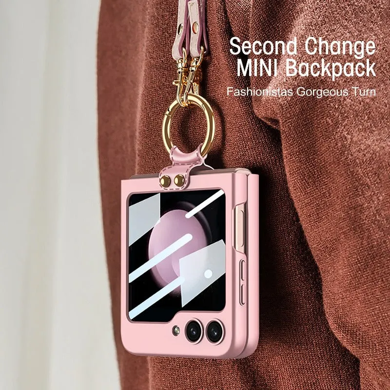 Electroplated Crossbody Lanyard Phone Case With Ring Stand For Samsung Galaxy Z Flip 5