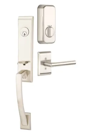 Emtek Single Cylinder Apollo Handleset EMPowered Motorized Smart Lock Upgrade With Ribbon & Reed Knob