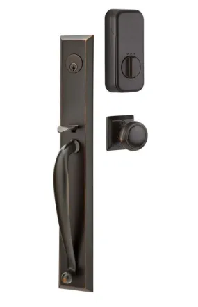 Emtek Single Cylinder Jefferson Handleset EMPowered Motorized Smart Lock Upgrade With Select L-Square Tribeca Lever