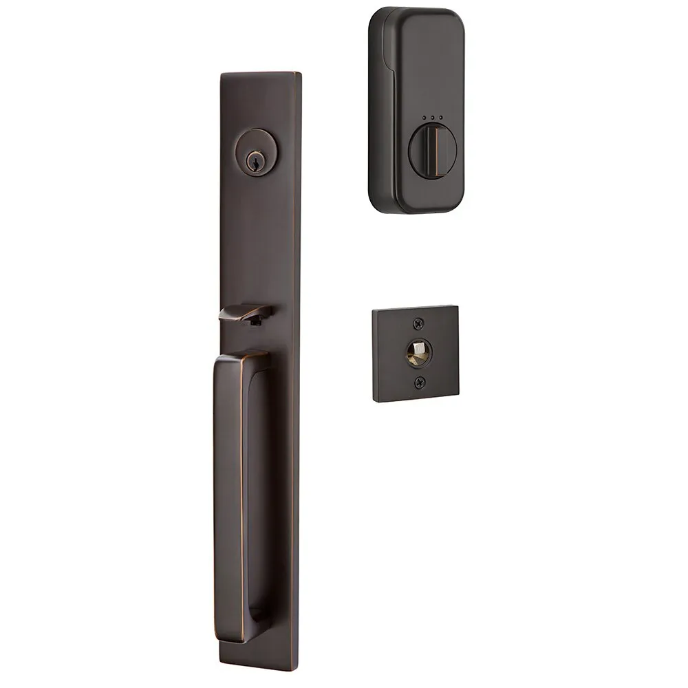 Emtek Single Cylinder Lausanne Handleset EMPowered Motorized Smart Lock Upgrade With Modern Square Glass Knob