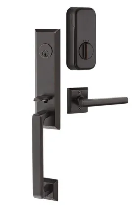 Emtek Single Cylinder Transitional Heritage Monolithic Handleset EMPowered Motorized Smart Lock Upgrade With Ebony Knob