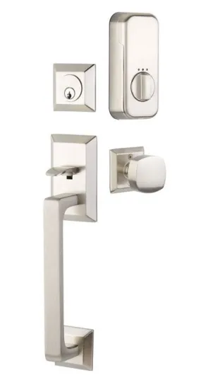 Emtek Single Cylinder Transitional Heritage Sectional Handleset EMPowered Motorized Smart Lock Upgrade With Freestone Lever