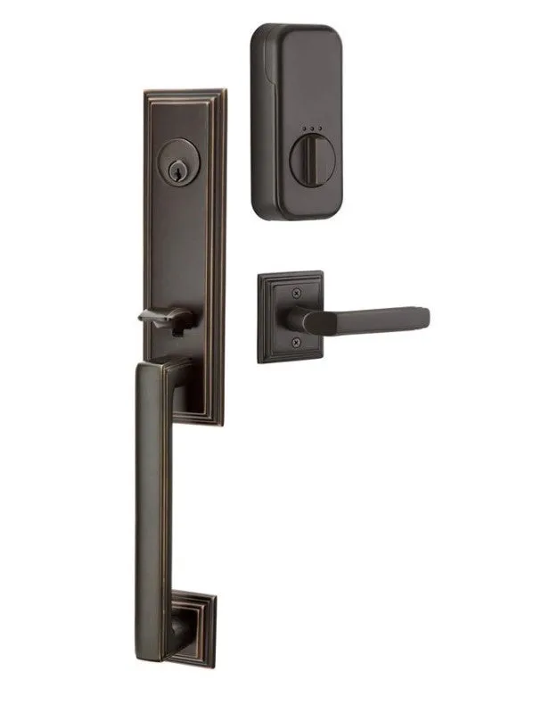 Emtek Single Cylinder Wilshire Handleset EMPowered Motorized Smart Lock Upgrade With Ebony Knob