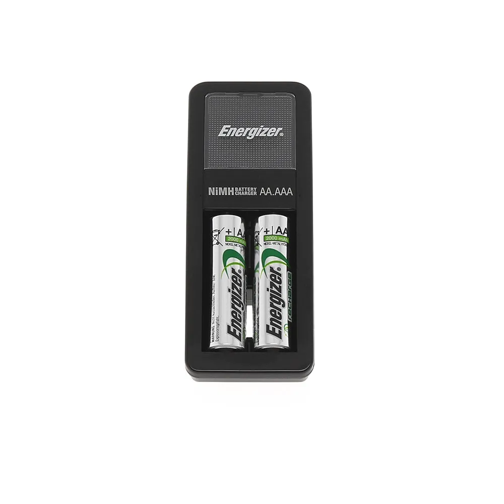 Energizer Rechargeable Mini 2-Bay AA 1300mAh / AAA Battery Charger with EU Plug, LED Status Indicator, and Automatic Shut Off System