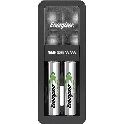 Energizer Rechargeable Mini 2-Bay AA 1300mAh / AAA Battery Charger with EU Plug, LED Status Indicator, and Automatic Shut Off System