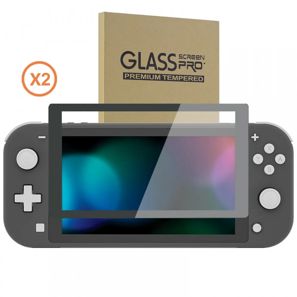 eXtremeRate 2 Pack Gray Border Transparent HD Saver Protector Film, Tempered Glass Screen Protector for Nintendo Switch Lite [Anti-Scratch, Anti-Fingerprint, Shatterproof, Bubble-Free] - HL731