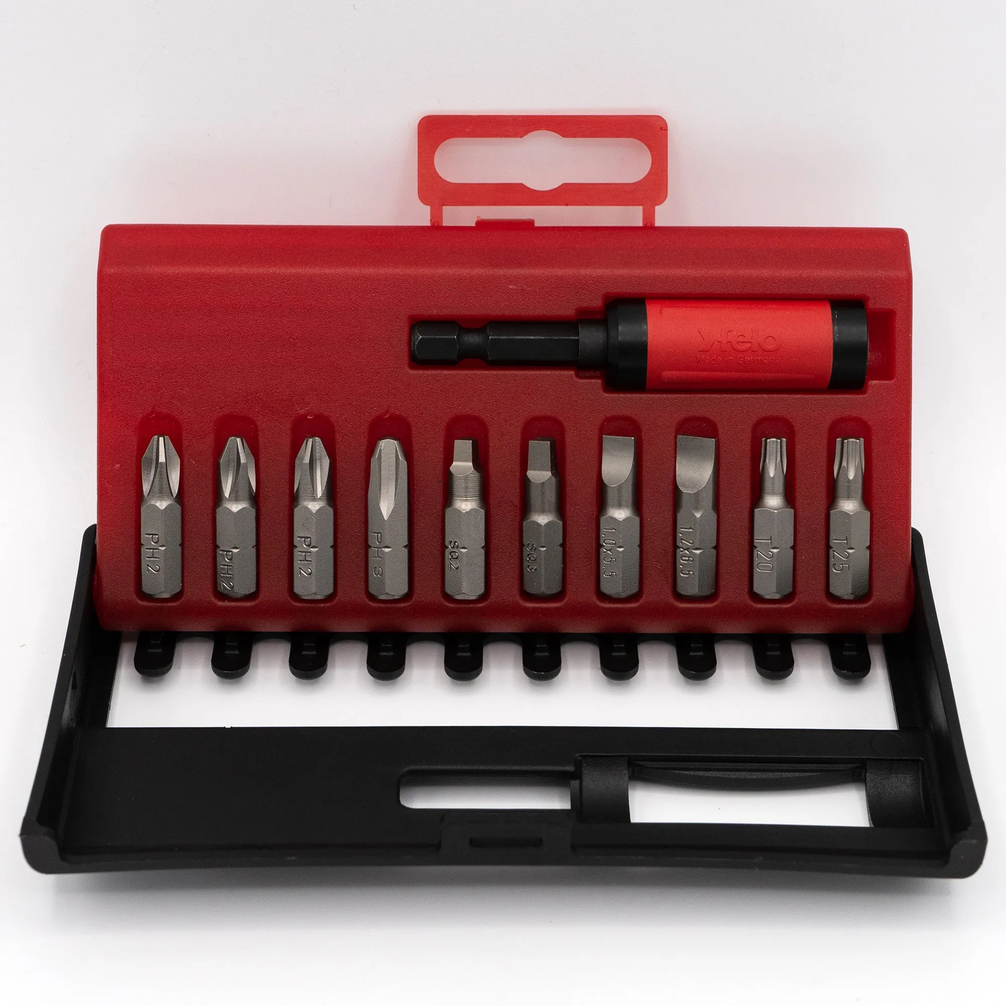 Felo 53015 AllStar 11 piece Universal Bit Set - Slotted, Phillips, Square, Torx with Self-Adjusting Magnetic Screw Holding Feature