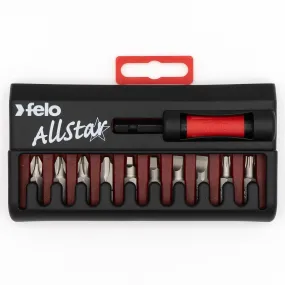 Felo 53015 AllStar 11 piece Universal Bit Set - Slotted, Phillips, Square, Torx with Self-Adjusting Magnetic Screw Holding Feature