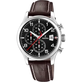 Festina Timeless Chronograph Leather Chronograph Mens Watch I Model F20375/6 Quartz Movement