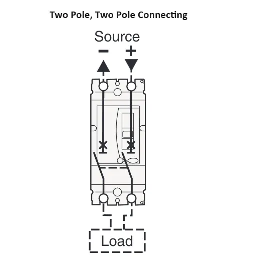 FGM6DC-2PL-630 630A, 2 Pole DC Moulded Case Circuit Breaker (MCCB) Fixed Type 20kA 630 Amp, 1000VDC