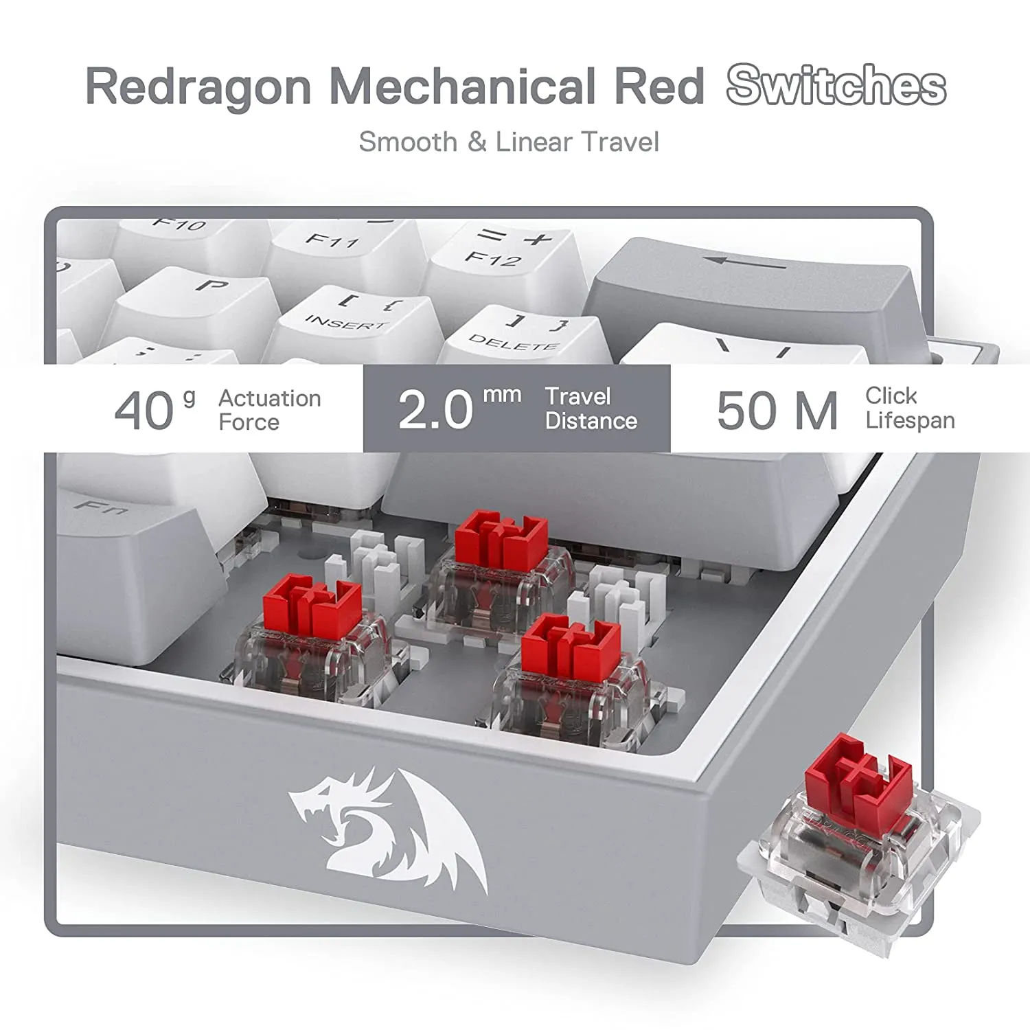 Fizz K617 -  60% Wired Mechanical Keyboard White and Grey (Red Switches)