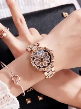 Flower Pattern Steel Belt Women's Watch