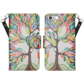 For Apple iPhone 6s Plus Case / 6 Plus Case, Wrist Stap Pu Leather Magnetic Fold[Kickstand] Wallet Case with ID & Card Slots for Iphone 6S Plus/6 Plus - Colorful Tree