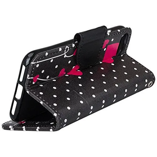 For Apple iPhone 7 Plus Case, Wrist Strap Pu Leather Magnetic Flip Fold[Kickstand] Wallet Case with ID & Card Slots for Iphone 7 Plus - Polka Dots Hearts