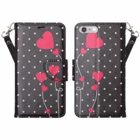 For Apple iPhone 7 Plus Case, Wrist Strap Pu Leather Magnetic Flip Fold[Kickstand] Wallet Case with ID & Card Slots for Iphone 7 Plus - Polka Dots Hearts