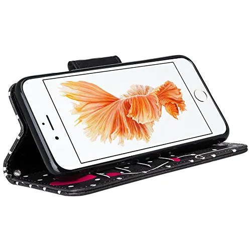 For Apple iPhone 8 Case,  Wrist Strap Pu Leather Magnetic Flip Fold[Kickstand] Wallet Case with ID & Card Slots for iPhone 8 - Polka Dots Hearts