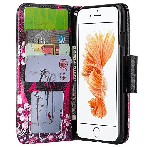 For Apple iPhone 8 Plus Case, Wrist Strap Pu Leather Magnetic Flip Fold[Kickstand] Wallet Case with ID & Card Slots for iPhone 8 Plus - Heart Butterflies