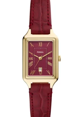 FOSSIL RAQUEL RED DIAL GOLD CASE RED LEATHER BAND ES5383