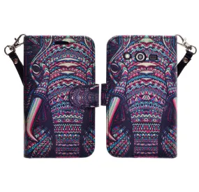 Galaxy Avant Case, Wrist Strap Magnetic Fold[Kickstand] Pu Leather Wallet Case with ID & Credit Card Slots for Galaxy Avant/G386T - Tribal Elephant