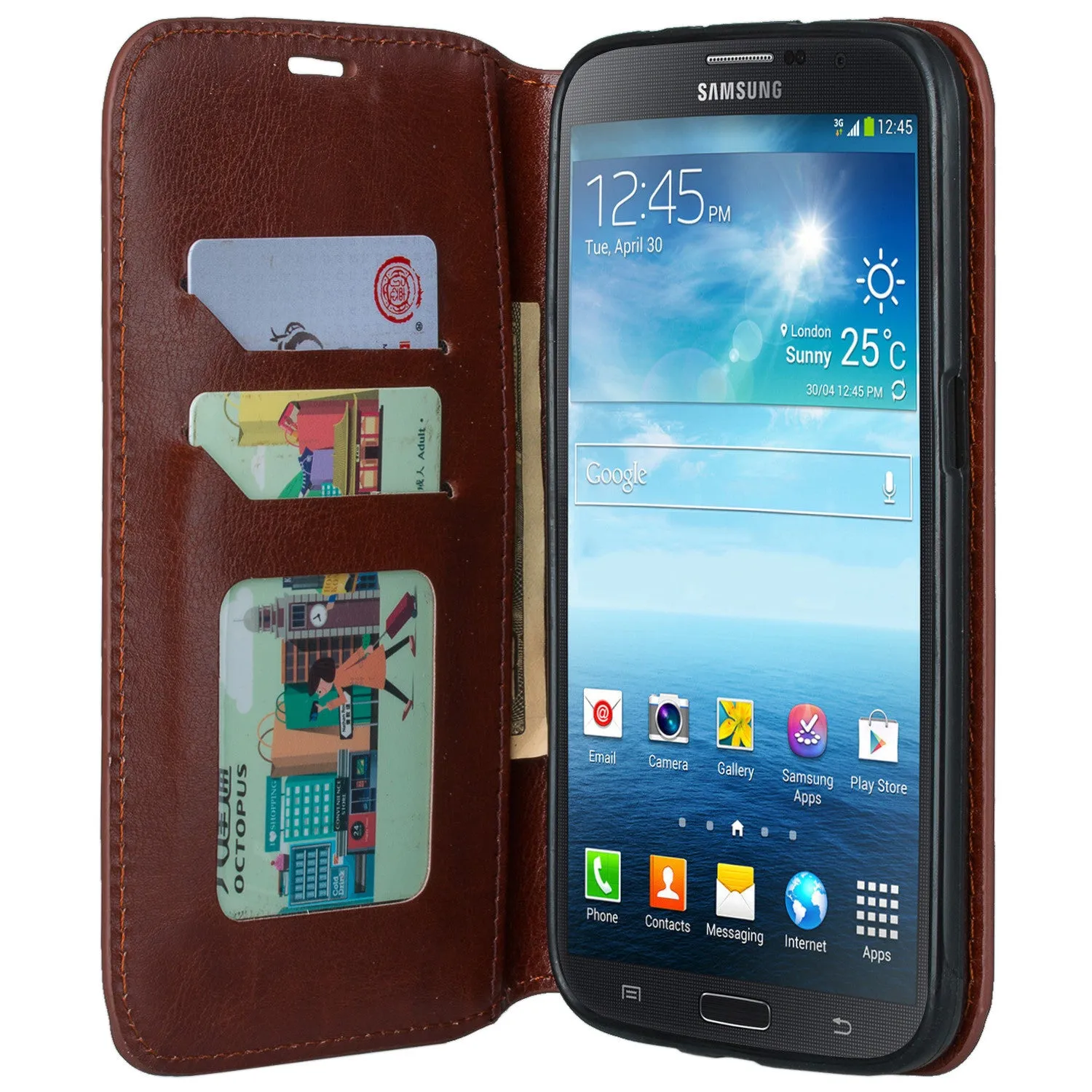 Galaxy Mega 6.3 Case, Wrist Strap Magnetic Fold[Kickstand] Pu Leather Wallet Case with ID & Credit Card Slots for Samsung Galaxy Mega 6.3 - Brown