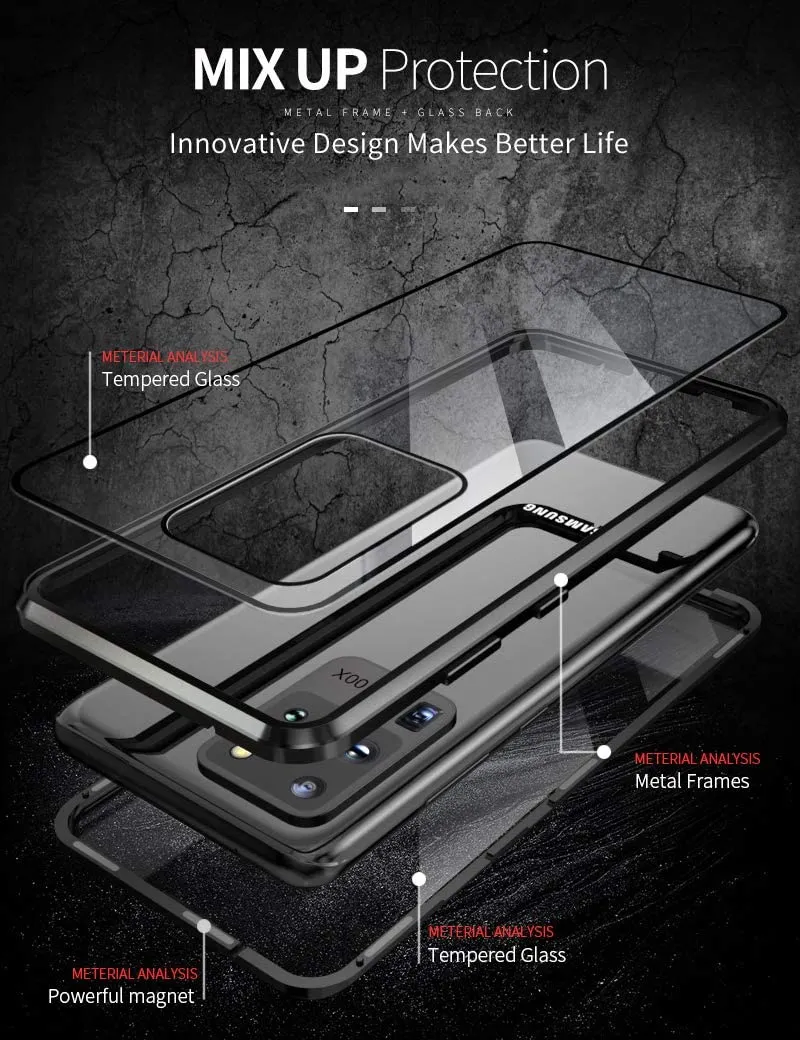 Galaxy S20 Plus Magnetic Tempered Glass Metal Bumper Case